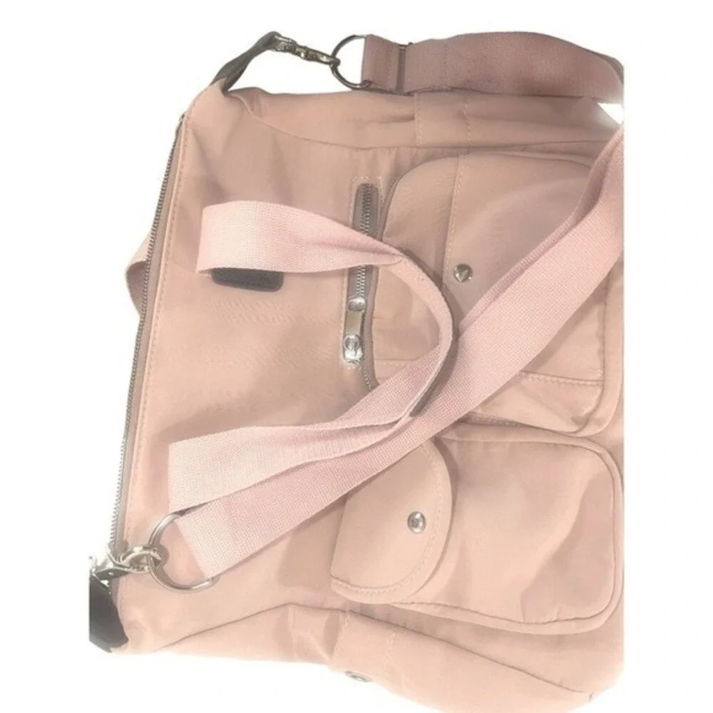 Yunyang Tote Shoulder Bag Pink Multi Pocket Removable Strap‎ Zipper 12 X 12 X 5